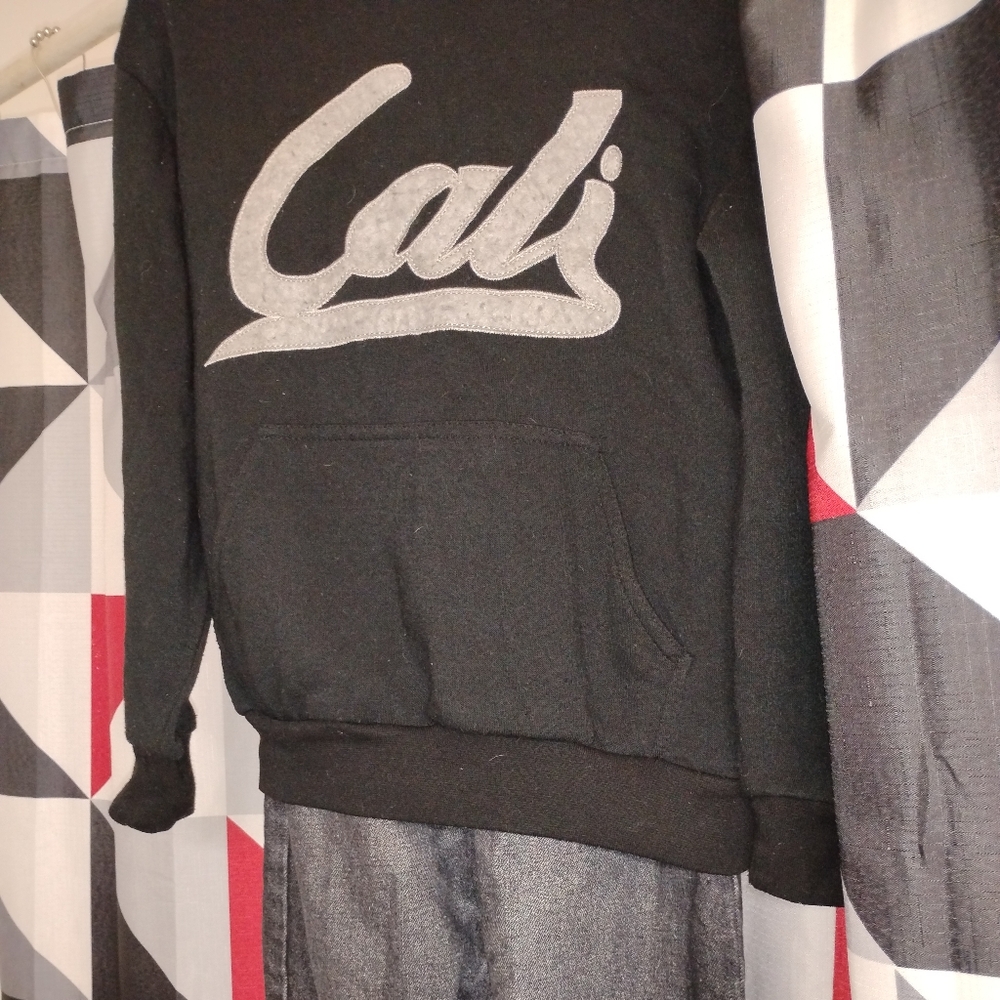 Black with Grey Lettering Hoodie And  Black Pants